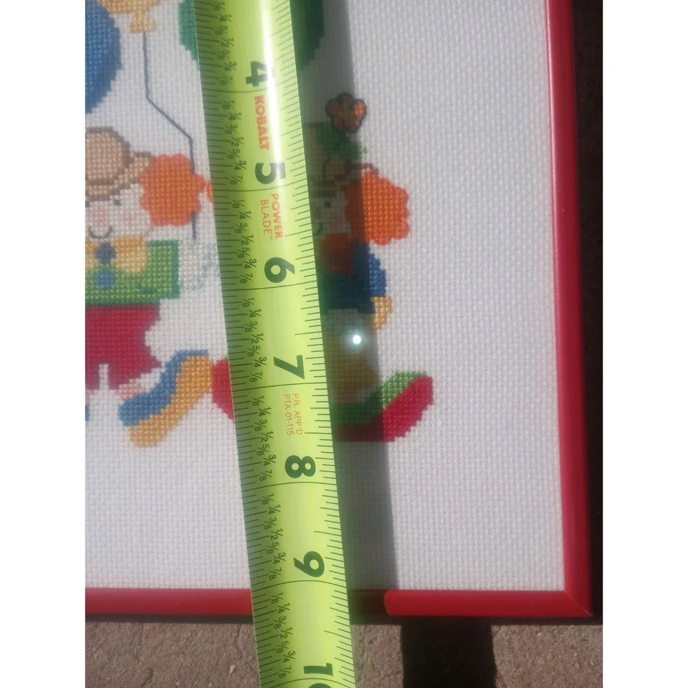 Vintage 70s Cross-stitch Clown Balloon Red‎ Frame 10x9 Wall Art